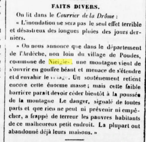 1840-27-NOV Effondrement à Poudes, Journal du commerce de la ville de Lyon et du département du Rhône.webp